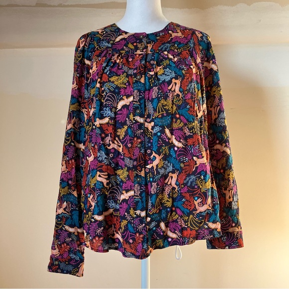 25 of 52 Conversations by Anthropologie Oh Deer Forest Friends Blouse size 6 - Picture 2 of 8